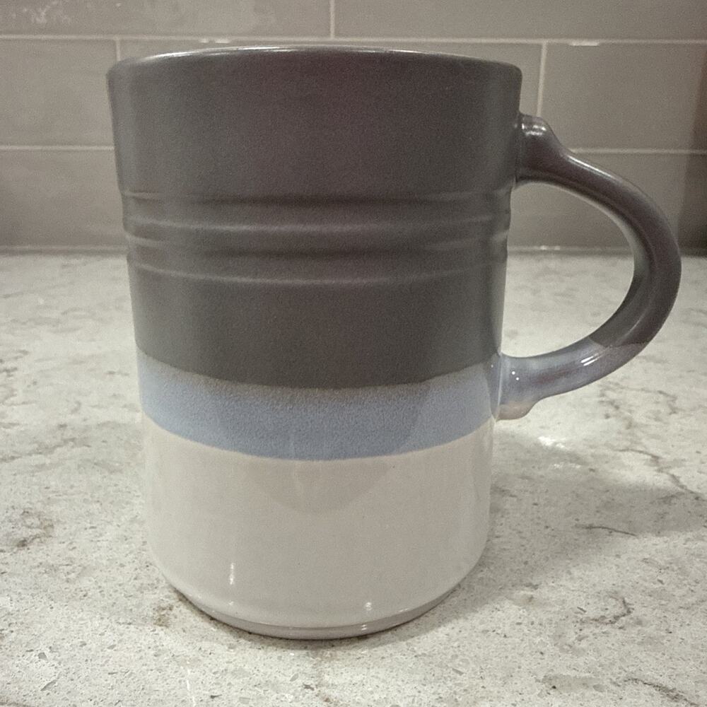 DWELL STUDIO Classic Glaze Stripe 16oz Ceramic Mug Gray / Blue / Cream Stripes